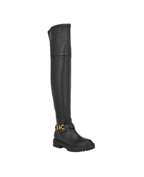 Guess Jellio Boots Women's US 7.5 Black Faux Leather Over The Knee Bootie TZP139