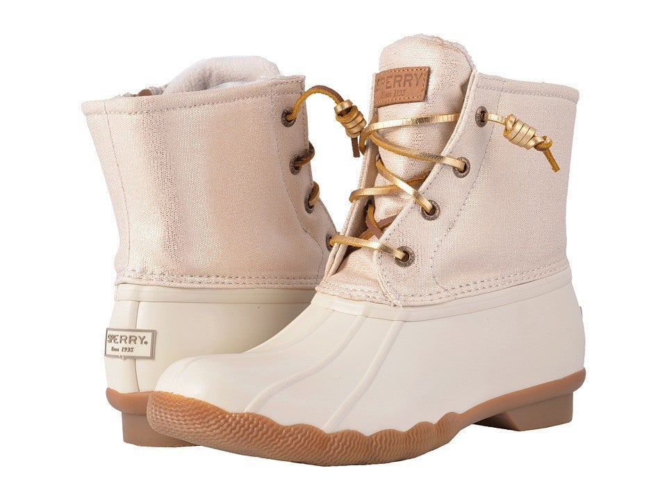 oat and gold sperry duck boots