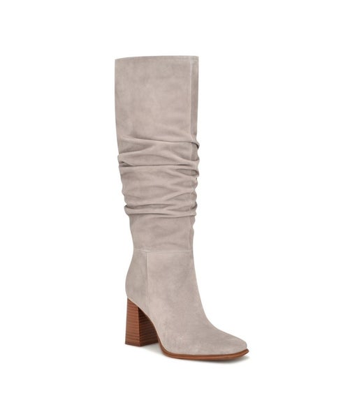 Nine West Domaey Boots Womens US 6 Gray Suede Block heel Knee-High Bootie TZP142