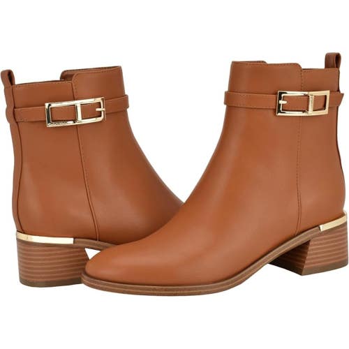 Calvin Klein Jallis KCJALLIS2 Women's 5.5 Brown Leather Block Heel Bootie TZP109