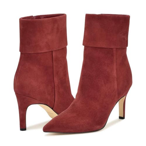 Nine West Gemms Boots Women's US 6.5 Dark Red Suede Stiletto Heel Bootie TZP110