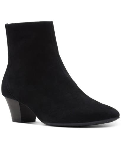 Clarks Teresa Boots Women's US 8 Black Suede Block Heel Almond Toe Bootie TZP38