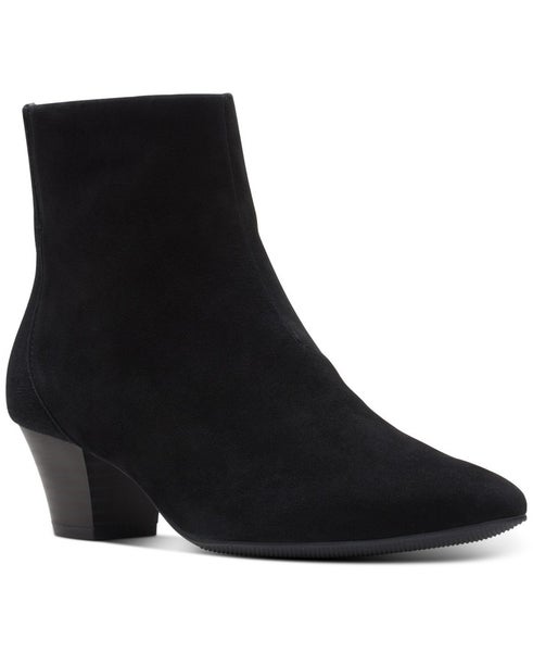 Clarks Teresa Boots Women's US 8 Black Suede Block Heel Almond Toe Bootie TZP38