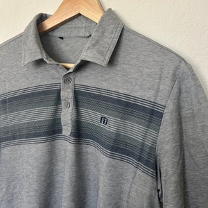 Travis Mathew Polo Shirt Mens Medium Blue Striped Golf Performance Athletic