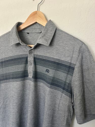 Travis Mathew Polo Shirt Mens Medium Blue Striped Golf Performance Athletic