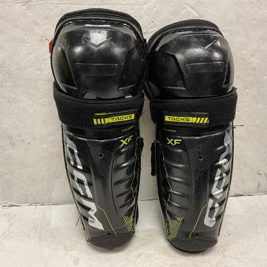 Used CCM TACKS XF Junior Shin Guards Black And Optic Yellow 12" 11855-S000192939