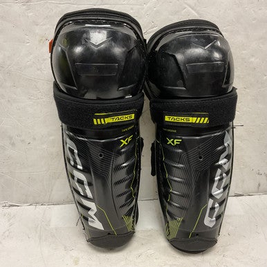 Used CCM TACKS XF Junior Shin Guards Black And Optic Yellow 12" 11855-S000192939