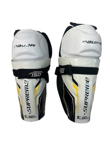 Used Bauer SUPREME 150 Youth Shin Guards White/Black/Yellow 8" 11835-S000199588