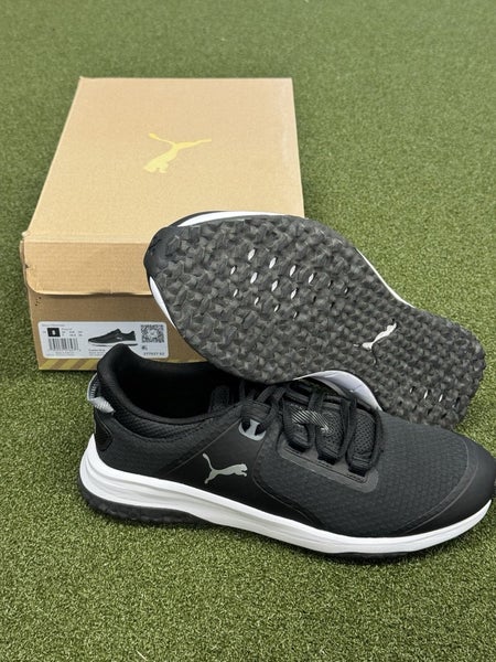 NEW Men's Puma Fusion Grip Golf Shoes Black/Silver Quiet Shade - Size 8