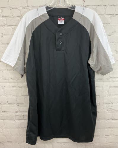 Alleson Athletic 80185 Adult's 2-Button Baseball Jersey Black Gray White XL