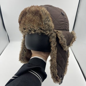 Eddie Bauer Faux Fur Quilted Trapper Bomber Hat w/Ear Flaps Size Small/Medium