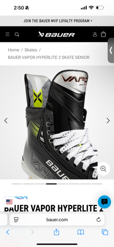 2023 Bauer Vapor Hyperlite 2 Hockey Skates Regular Width Pro Stock 7.5 (Used)