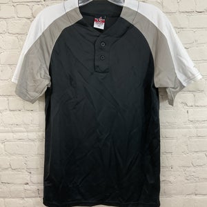 Alleson Athletic 80185 Adult's 2-Button Baseball Jersey Black Gray White Small