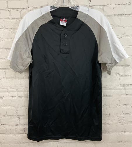 Alleson Athletic 80185 Adult's 2-Button Baseball Jersey Black Gray White Small