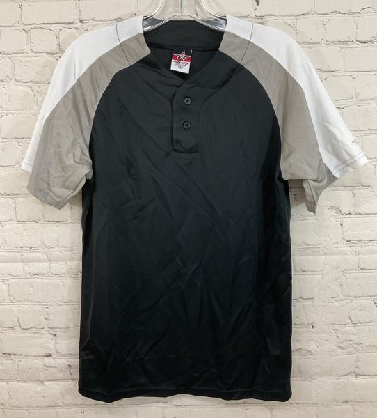 Alleson Athletic 80185 Adult's 2-Button Baseball Jersey Black Gray White Small