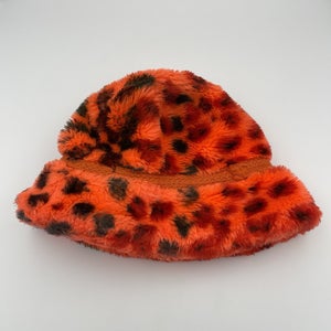 Vintage Blaze Orange Fleece Sherpa Bucket Hunting Boonie Hat Cap Rare 1980s