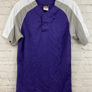 Alleson Athletic 80185 Adult's 2-Button Baseball Jersey Purple Gray White Small