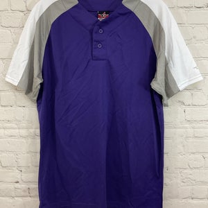 Alleson Athletic 80185 Adult's 2-Button Baseball Jersey Purple Gray White Medium