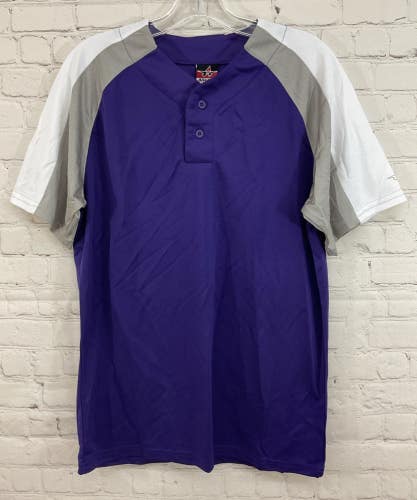 Alleson Athletic 80185 Adult's 2-Button Baseball Jersey Purple Gray White Medium