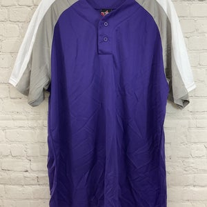 Alleson Athletic 80185 Adult's 2-Button Baseball Jersey Purple Gray White XL