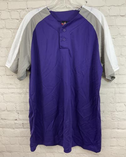 Alleson Athletic 80185 Adult's 2-Button Baseball Jersey Purple Gray White XL