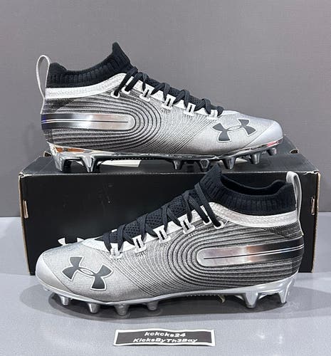 Size 10.5 Under Armour Spotlight MC Football Cleats Silver 3020675-105 Chrome