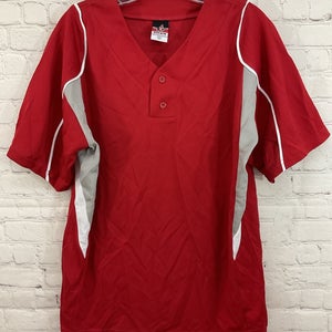 Alleson Athletic Adult's 100% Polyester Mesh 2-Button Baseball Jersey Red Grey M