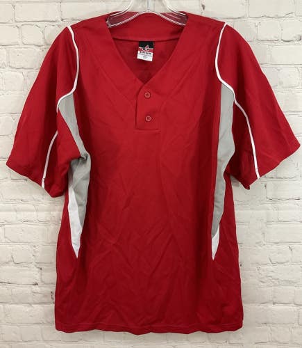 Alleson Athletic Adult's 100% Polyester Mesh 2-Button Baseball Jersey Red Grey M