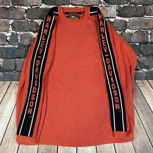 Harley Davidson Orange Knit Spellout Sweater Size XL Pullover Biker Vintage Moto