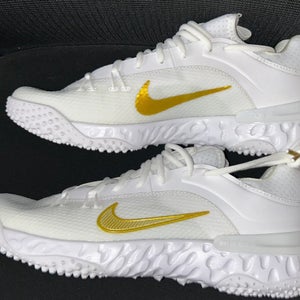 Nike White GOLD Unisex Size M 9 (W 10) Adult Low Top Turf Cleats Huarache New