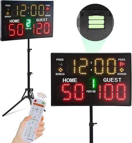 YZ Battery Powered Electronic Basketball Scoreboard Timer Clock with Buzzer, Por