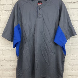 Alleson Athletic Adults 100% Polyester Mesh 2-Button Baseball Jersey Grey Blue L