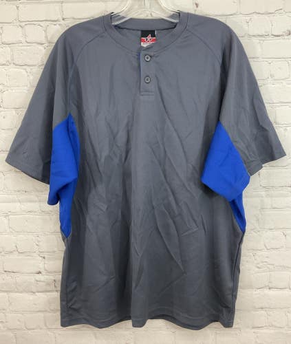 Alleson Athletic Adults 100% Polyester Mesh 2-Button Baseball Jersey Grey Blue L