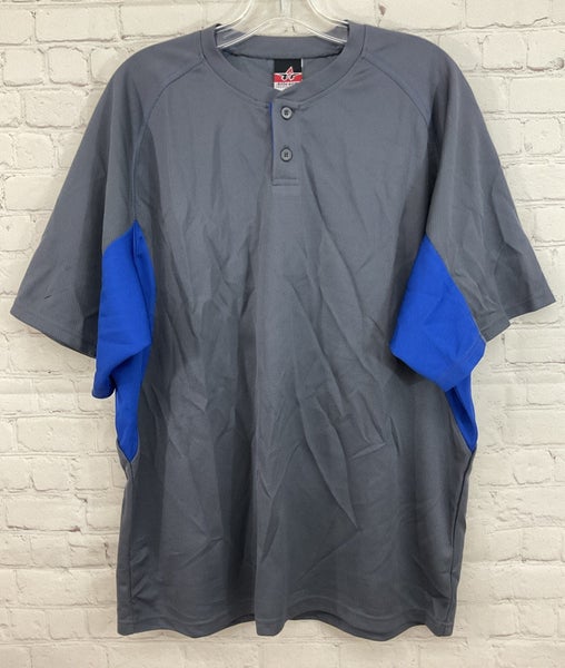 Alleson Athletic Adults 100% Polyester Mesh 2-Button Baseball Jersey Grey Blue L