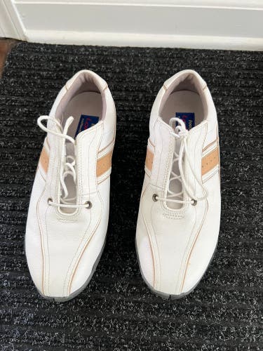 FootJoy LoPro leather White Tan golf shoes women's 7W soft spikes sneaker