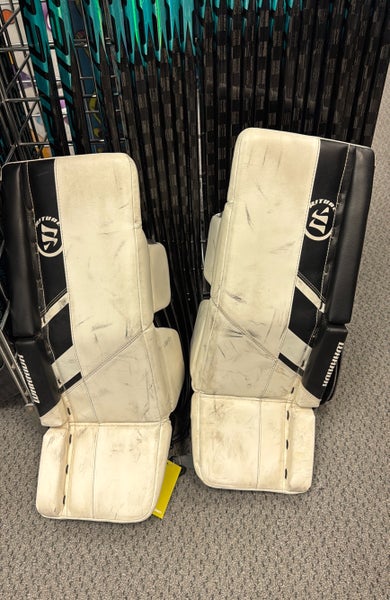 24" + 1" Warrior RG5 Ritual G5 (Used) White Junior Goalie Leg Pads Jr ice hockey goal