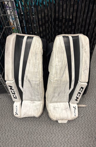 24" CCM YT FLEX Yflex (Used) White Youth Goalie Leg Pads ice hockey goal youth yth