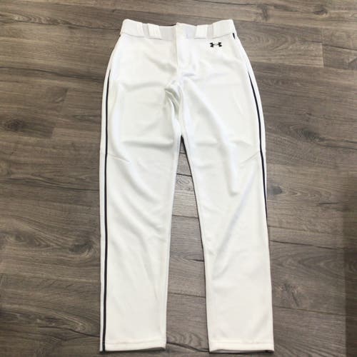 Men’s Under Armour Loose Fit Baseball Pants White Black Piping Size Small(Like New)