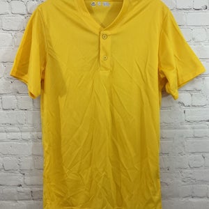 Alleson Athletic Adult 100% Polyester Mesh 2-Button Baseball Jersey Yellow Small