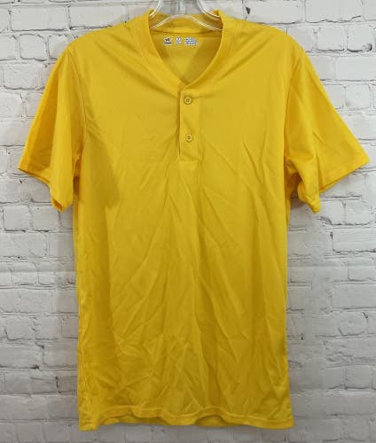 Alleson Athletic Adult 100% Polyester Mesh 2-Button Baseball Jersey Yellow Small