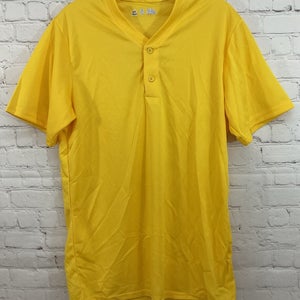 Alleson Athletic Adult's 100% Polyester Mesh 2-Button Baseball Jersey Yellow MD