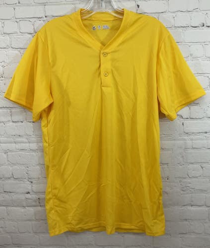 Alleson Athletic Adult's 100% Polyester Mesh 2-Button Baseball Jersey Yellow MD