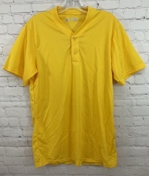 Alleson Athletic Adult's 100% Polyester Mesh 2-Button Baseball Jersey Yellow MD