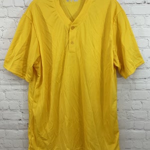 Alleson Athletic Adult's 100% Polyester Mesh 2-Button Baseball Jersey Yellow XL