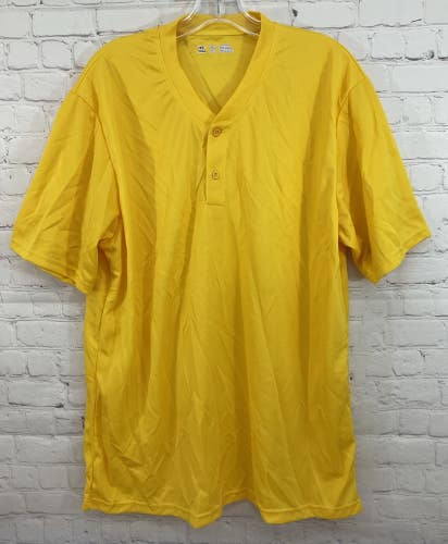 Alleson Athletic Adult's 100% Polyester Mesh 2-Button Baseball Jersey Yellow XL