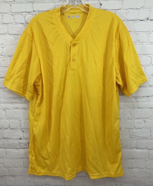 Alleson Athletic Adult's 100% Polyester Mesh 2-Button Baseball Jersey Yellow XL