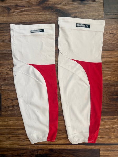 Pro Stock Reebok XL White and Red Practice Hockey Socks