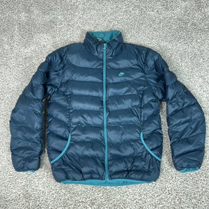 Nike Jacket Womens 2XL Blue Puffer Quilted Full Zip Swoosh Air Logo Sports