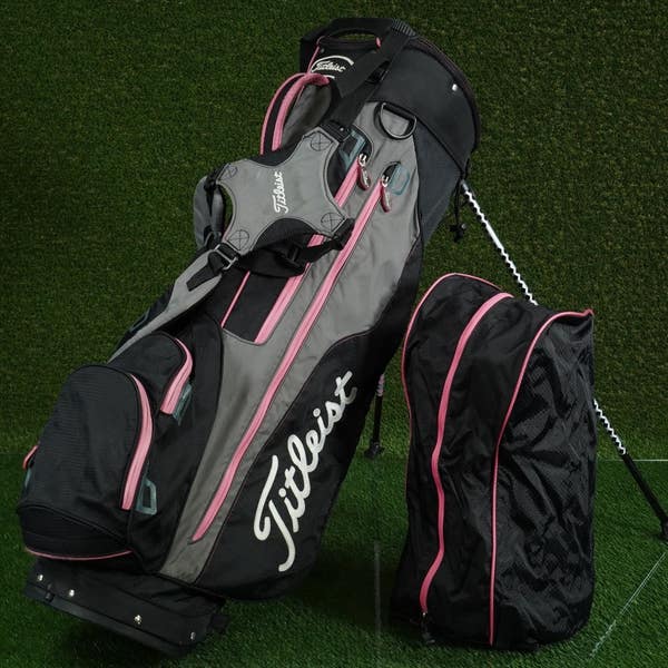 TITLEIST LIGHTWEIGHT STAND BAG 4 WAY DIVIDERS GOLF BAG PINK / GRAY
