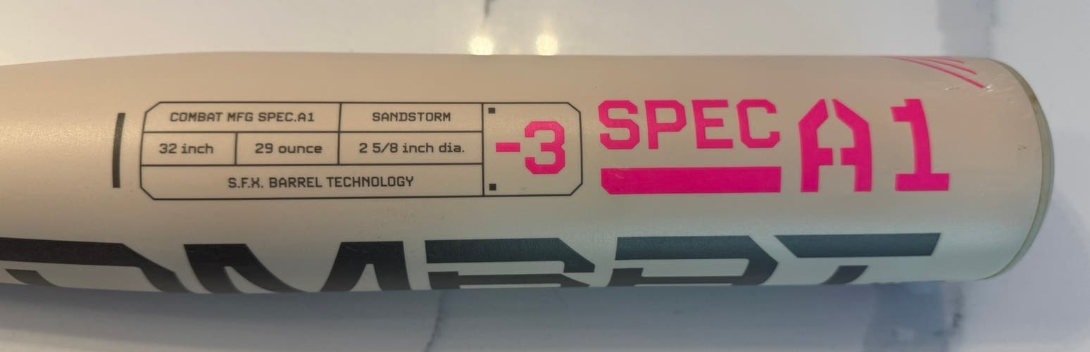 2025 Combat MFG Spec A1 Alloy SANDSTORM BBCOR Certified Bat (-3) 29 oz 32" (Used)